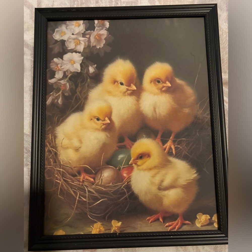 Easter Baby Chick Framed 8x10” Print Art Vintage Spring Print Easter Eggs Oil